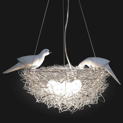 5 Light Woven Nest Chandelier Light Contemporary Metal Pendant Lamp with Bird Accents Creative LED Hanging Ceiling Light Fixtur