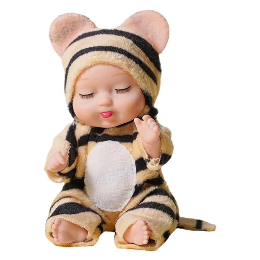 Mini Reborn Doll with Cartoon Animal OP Costumes Cute Cute 4.3inch Sleep Series Reborn Baby Doll Kit Holiday Gift for Children