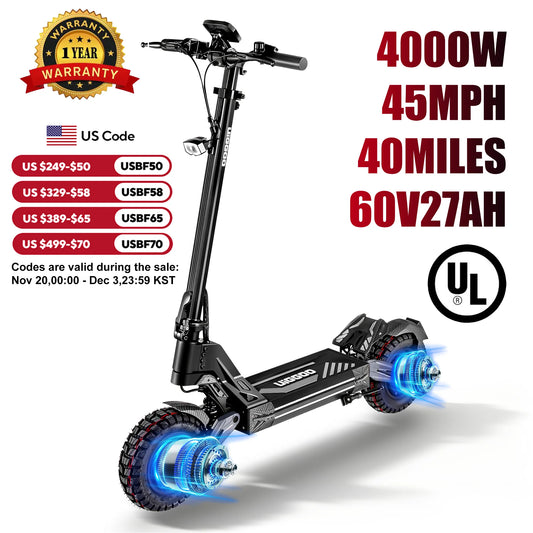 EOEOTWO K2MAX Electric Scooter 45Mph 4000W Peak Dual Motor 40Mile Range EScooter Adults Dual Suspension Fast Charging Scooter