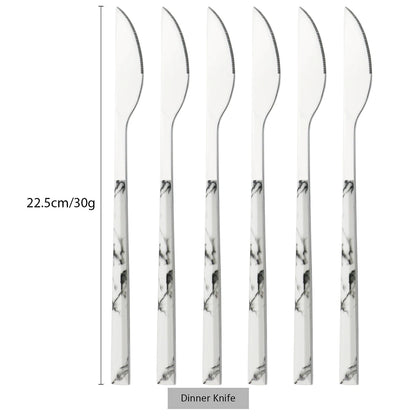 6/24pcs Wooden Handle Cutlery Set Brown Silver Dinnerware Set Stainless Steel Forks Spoons Knife Tableware Kitchen Flatware Set