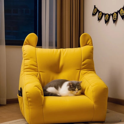 Two-in-One Cartoon Sofa Pet Bed for Cats and Dogs -Extra Soft with Raised Backrest, Washable. Small Pet Bed, Available in3Colors