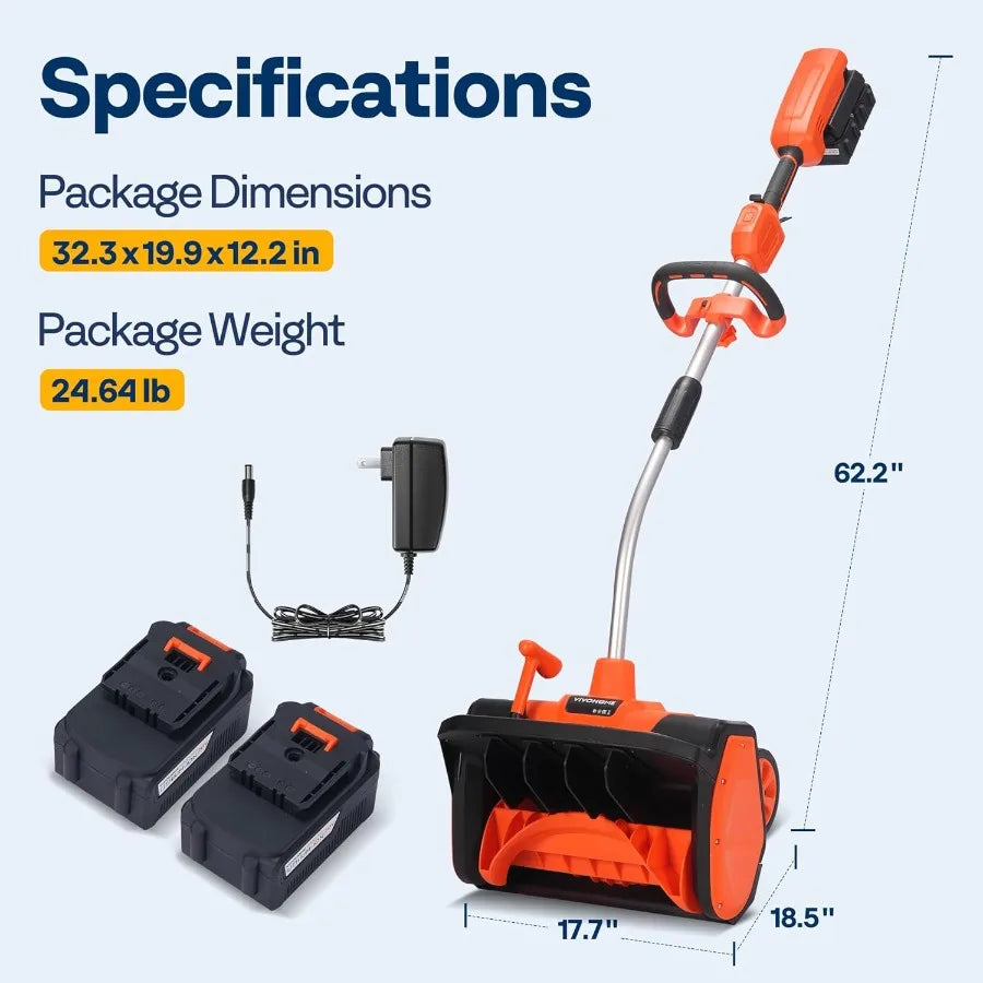 17Inches Cordless Snow Shovel 40V Battery Powered Electric Snow Blower with Adjustable Front Handle and 3 Adjustable Throwing D