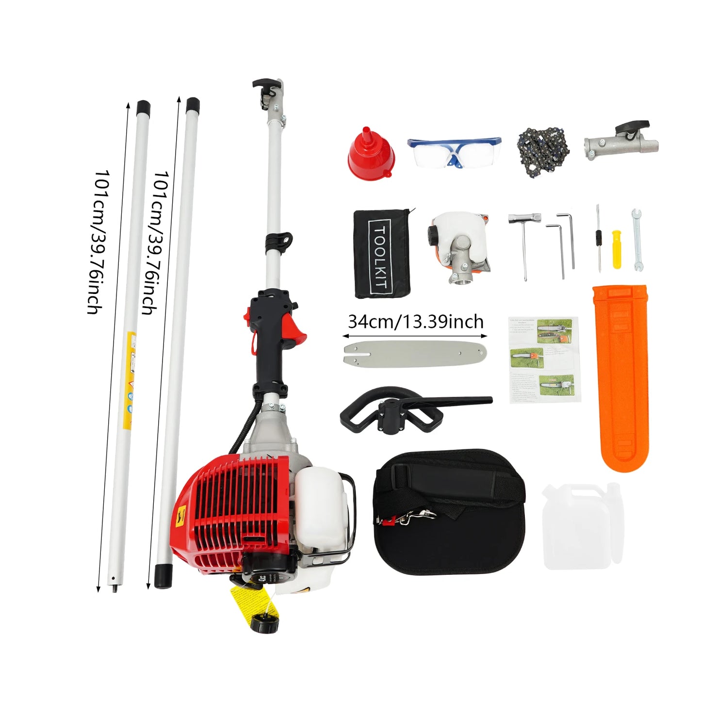 Pole Saw 16-FT Height Reachable Powerful Gas Pole Chainsaw 43CC 2-Cycle Cordless Extension Pole Saw  Tree Branch Pruner