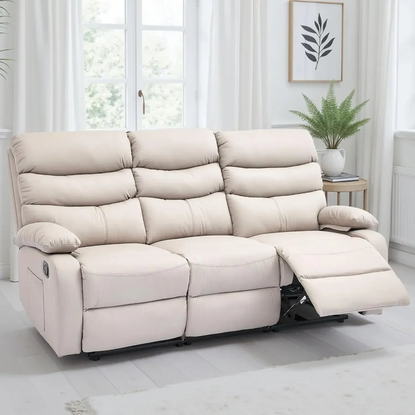 Manual 3 Seat Reclining Sofa Leather 3-Seater Manual Reclining Couch with Overstuffed Arms 3 Seater Couch Recliner, Customized
