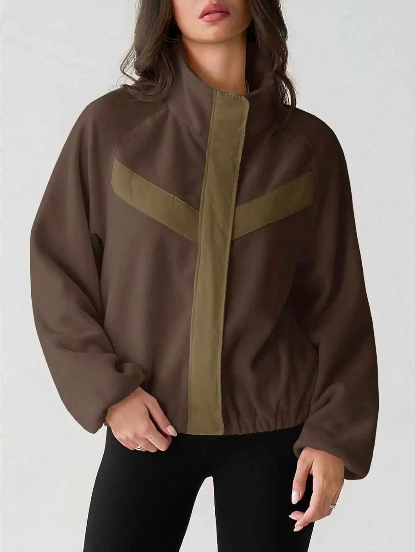 Women's Coquette Aesthetic Sherpa Cropped Jacket, Fuzzy Fleece Zip-Up with Stand Collar & Pockets, Fall Winter Coats