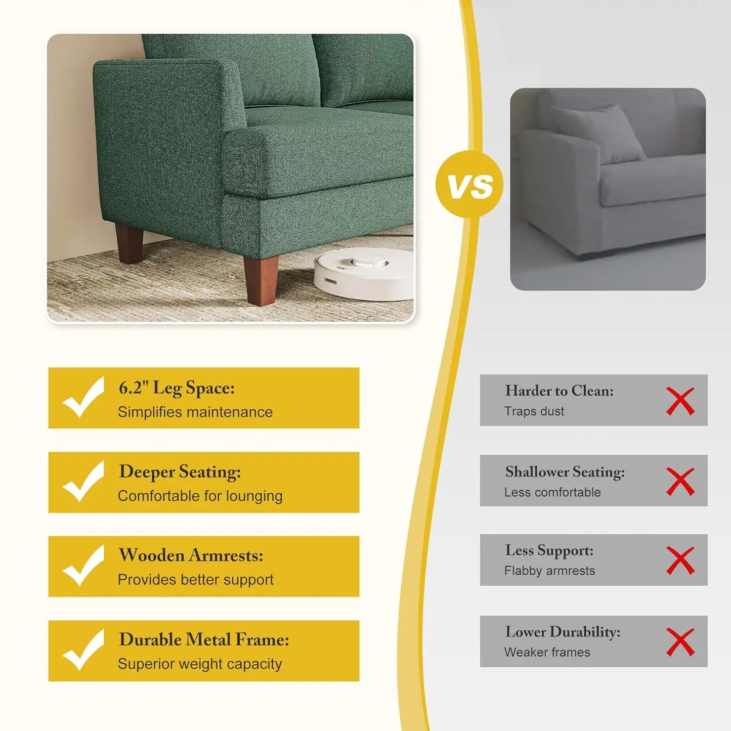 3 Seater Sofa Couch with Deep Seats, 89" Mid Century Modern Upholstered Sofa with Armrests, Comfy Couches , Customized
