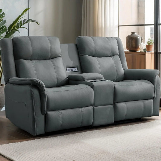 Loveseat Recliner Sofa, Reclining Loveseat Couch, Reclining Couch with Console, USB Port, US Outlets, and Cup, Customized