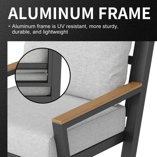 4 Seats Modern Patio Furniture Set, Sectional Sofa Conversation Set with Coffee Table, Upgraded Washable Cushions, Grey