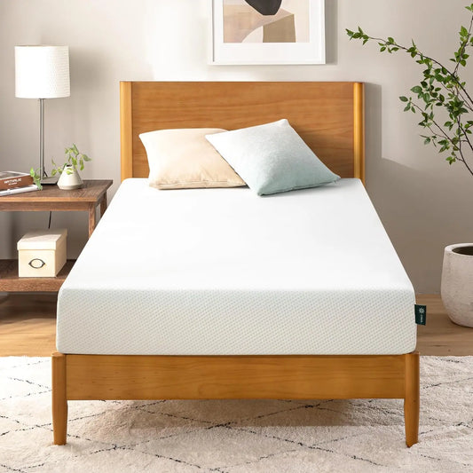 6 Inch Twin Green Tea Memory Foam Mattress, Fiberglass Free, Medium Firm with Zoned Pressure Relief for Comfortable Sleep