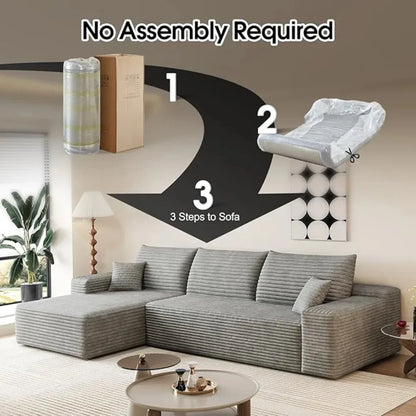 107.5" Boneless Corduroy Living Room Sofa – L-Shaped Cloud Sectional with Chaise, Modular Deep Seat & No Assembly