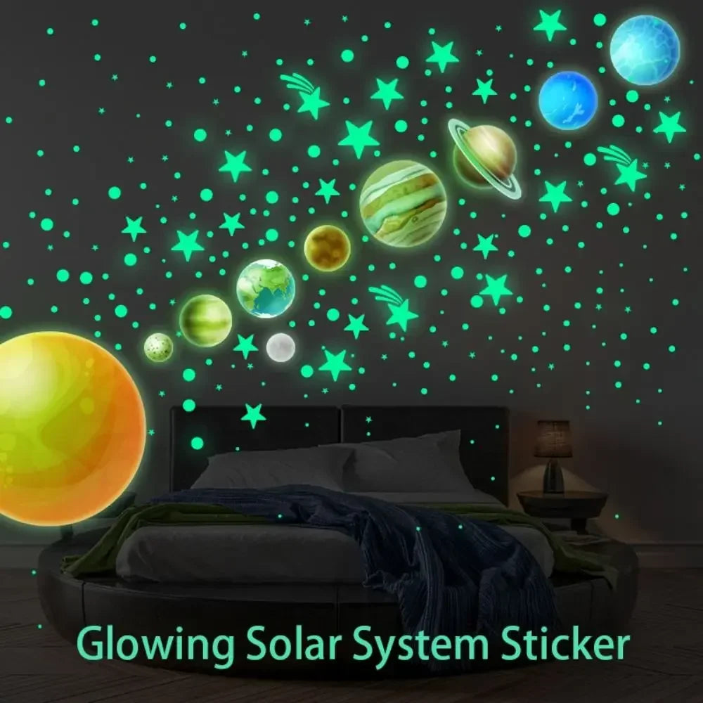 Luminous Stars Wall Stickers DIY PVC Glow in The Dark Planet Wall Decals Ceiling Stars Planets Stickers Home Decoration