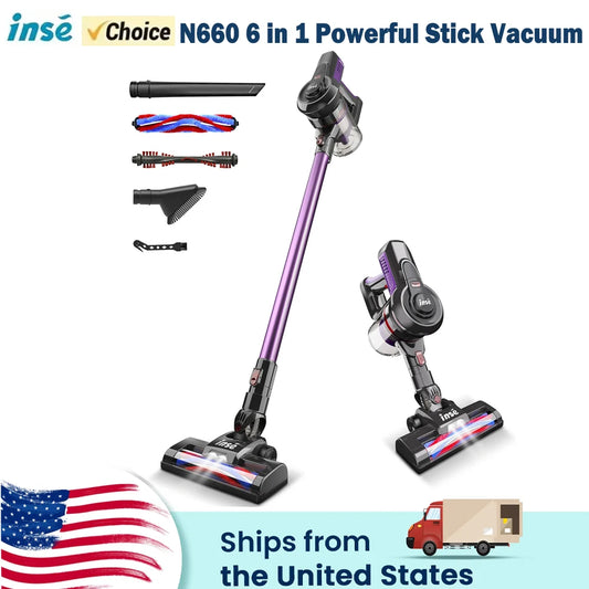 INSE N660 Cordless Vacuum Cleaner 160W Powerful Suction  6-in-1 Stick Handheld Vacuum Up to 45 mins Runtime for Household Clean