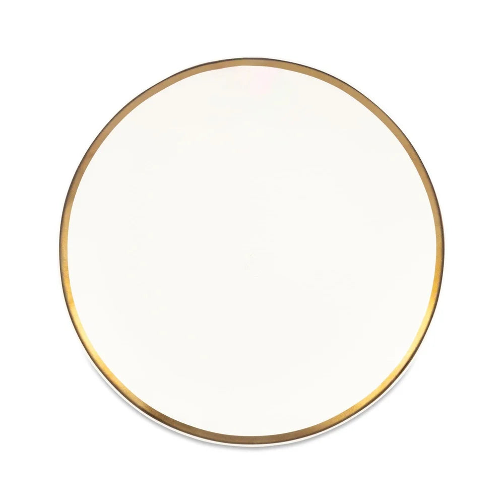 Stylish Stoneware Salad Plate with Gold Rim Round Ceramic Plate Appetizers Desserts Durable Dishwasher Safe Elegant Dining Use