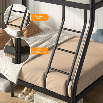 DHYL Bunk Beds Twin Over Full Size, Heavy Duty Metal Bunk Bed Frame for Adults, Space-Saving & No Box Spring Needed, Black