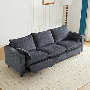 Oversized Power Reclining Sofa, Cream Cloud Chenille Recliner Couch with Adjustable Headrest, Pillows & Hidden Storage, Comforta