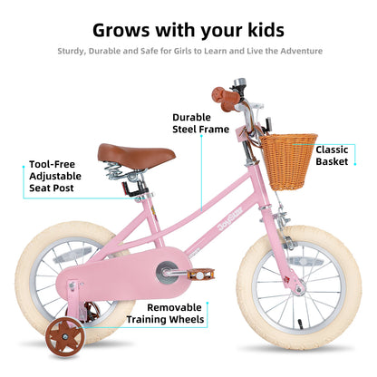 JOYSTAR Retro Style Girls Bike for 2-12 Years Kids, 12 14 16 Inch Kids Bike with Training Wheels, 20 Inch with Kickstand, Pink