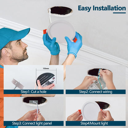 6 Inch LED Recessed Ceiling Lights, 12-Pack Ultra-Thin with Junction Box, 5 Color Temperature Options 2700K-5000K, Dimmable