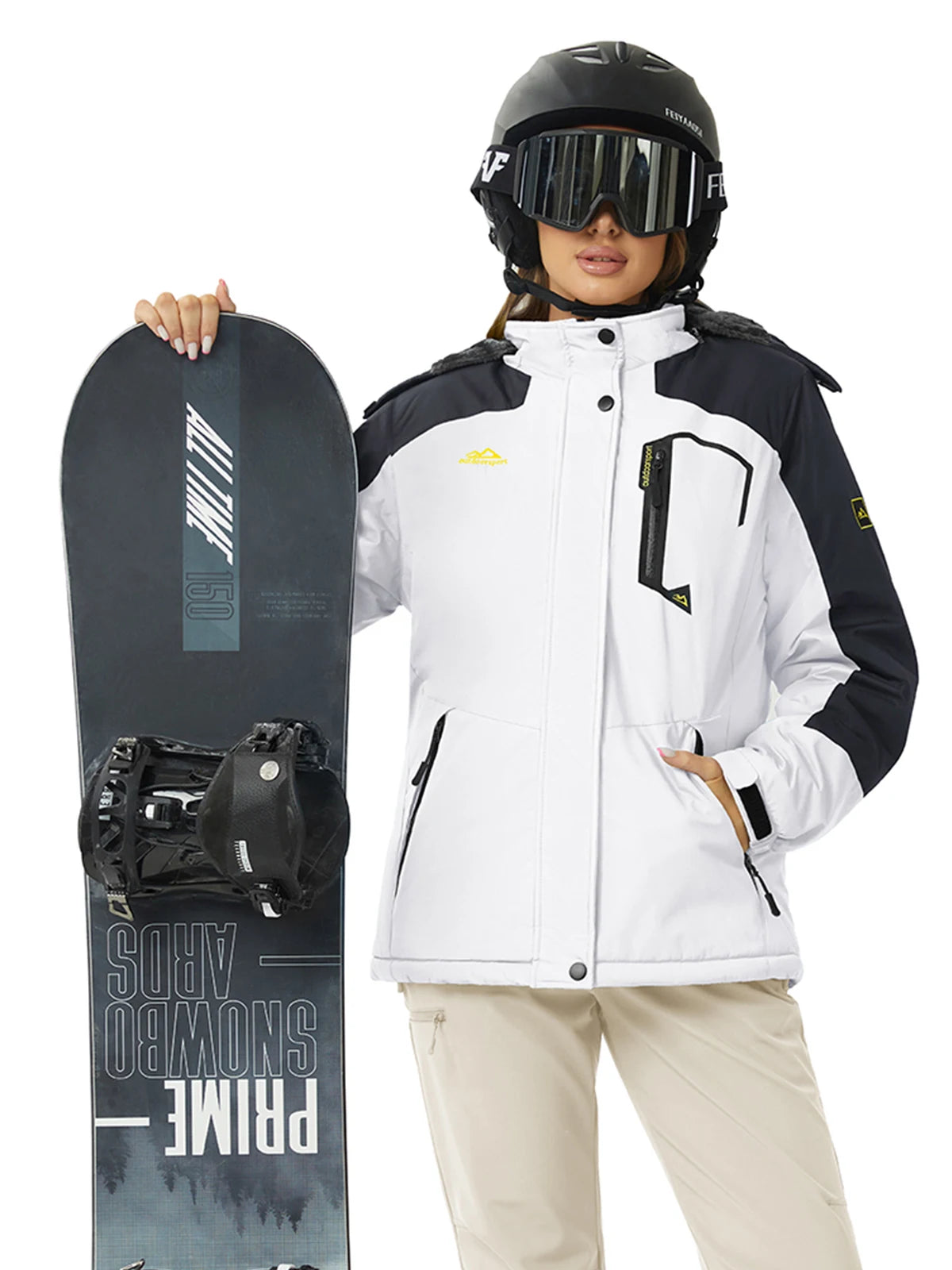 Womens Ski Jacket Waterproof Insulated Snow Jacket Warm Windproof Winter Coats with Hood Fleece Lined Jacket