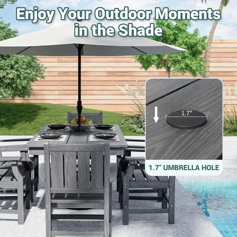 7-Piece HDPE Outdoor Dining Set, Wood Grain Table & Chairs (Gray)