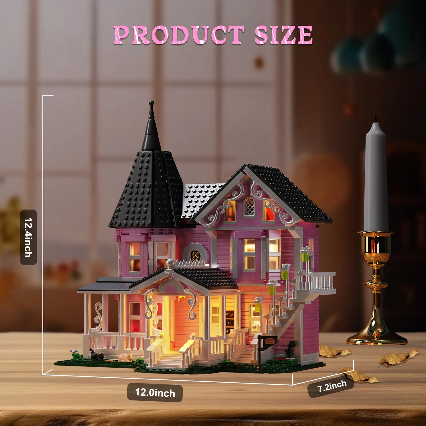 Pink Palace House Building Set with Lights,Coralined Haunted House Blocks Toy Christmas Gifts for Friend(1349PCS)