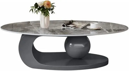 Modern Stone Coffee Table with Abstract Metal Base Living Room Table Center Table for Home Furniture-White 39" Lx 20" W x 17" H