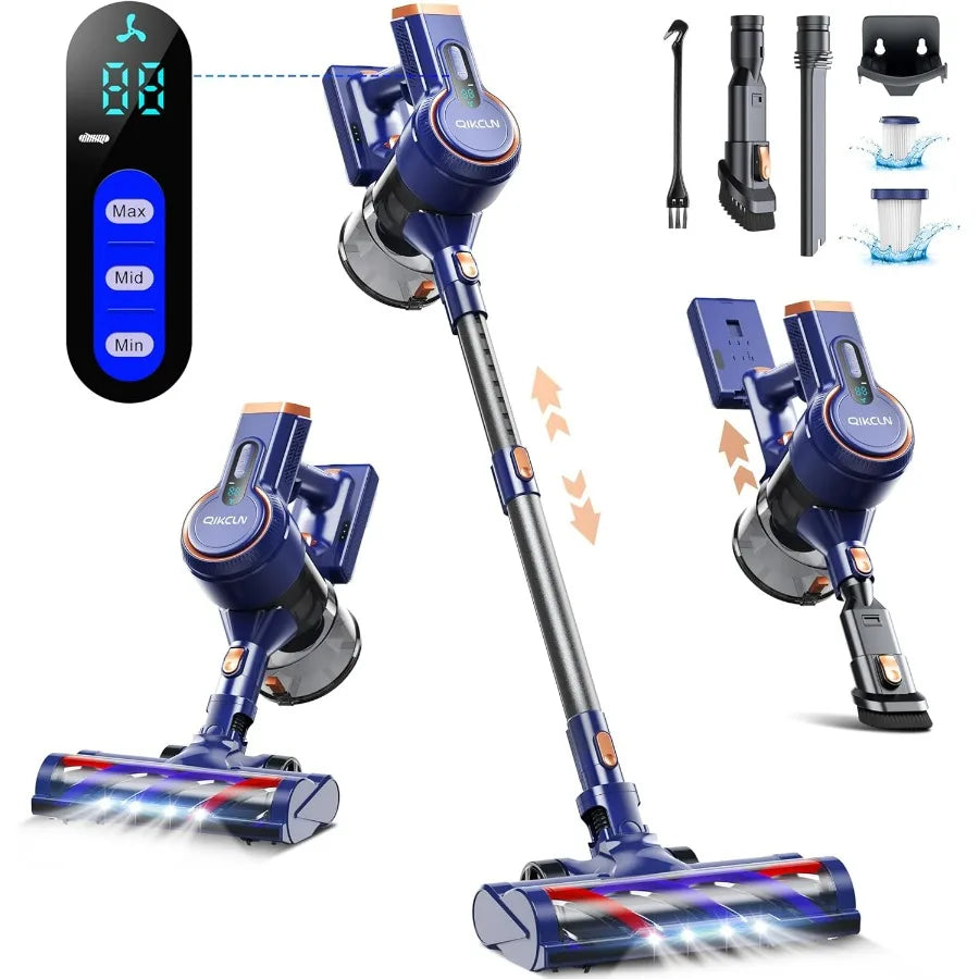 Cordless Vacuum Cleaner, 23kpa Powerful Lightweight Stick Vac with LED Headlights, 3 Modes, 45 Mins Runtime, Rechargeable Portab