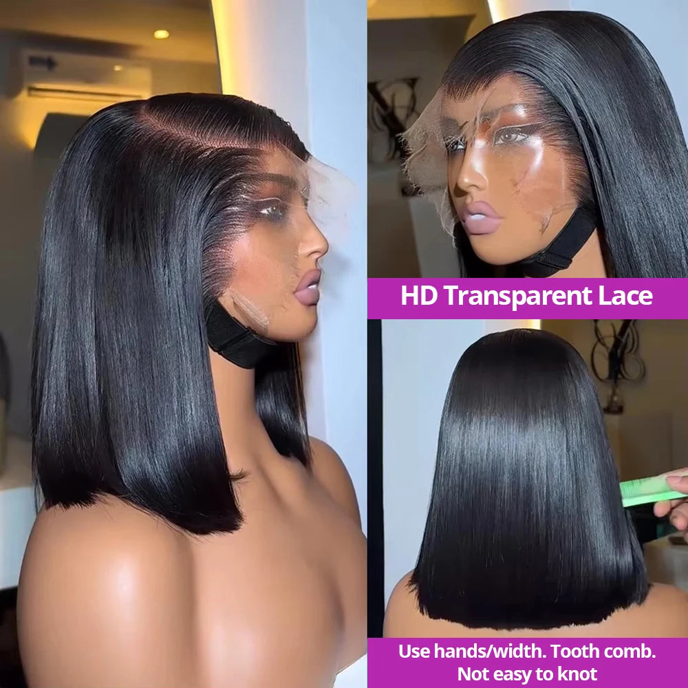 250% 13x6 13x4 Lace Frontal Wigs Silky Straight Human Hair HD Lace Front Bob Wigs Pre Cut Glueless Straight Bob Wigs Ready to Go