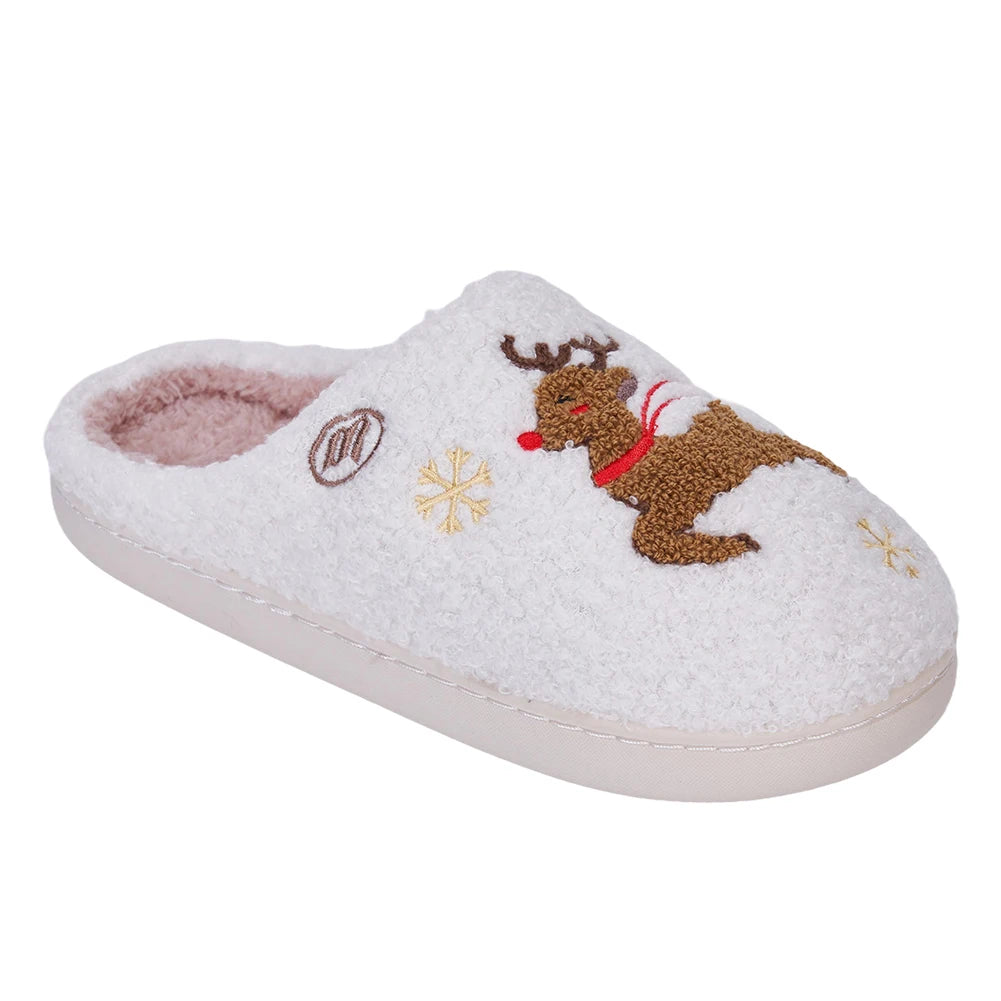 Santa Claus Elk Christmas Plush Slippers Comfortable Thermal Couple Slippers Non-Slip Fuzzy Closed Toe Slippers for Men Women
