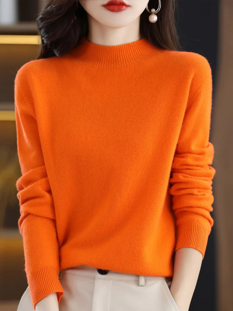 100% Merino Wool Cashmere Sweater Women Knitted Sweater Turtleneck Long Sleeve Pullovers Autumn Winter Clothing Warm Jumper Tops