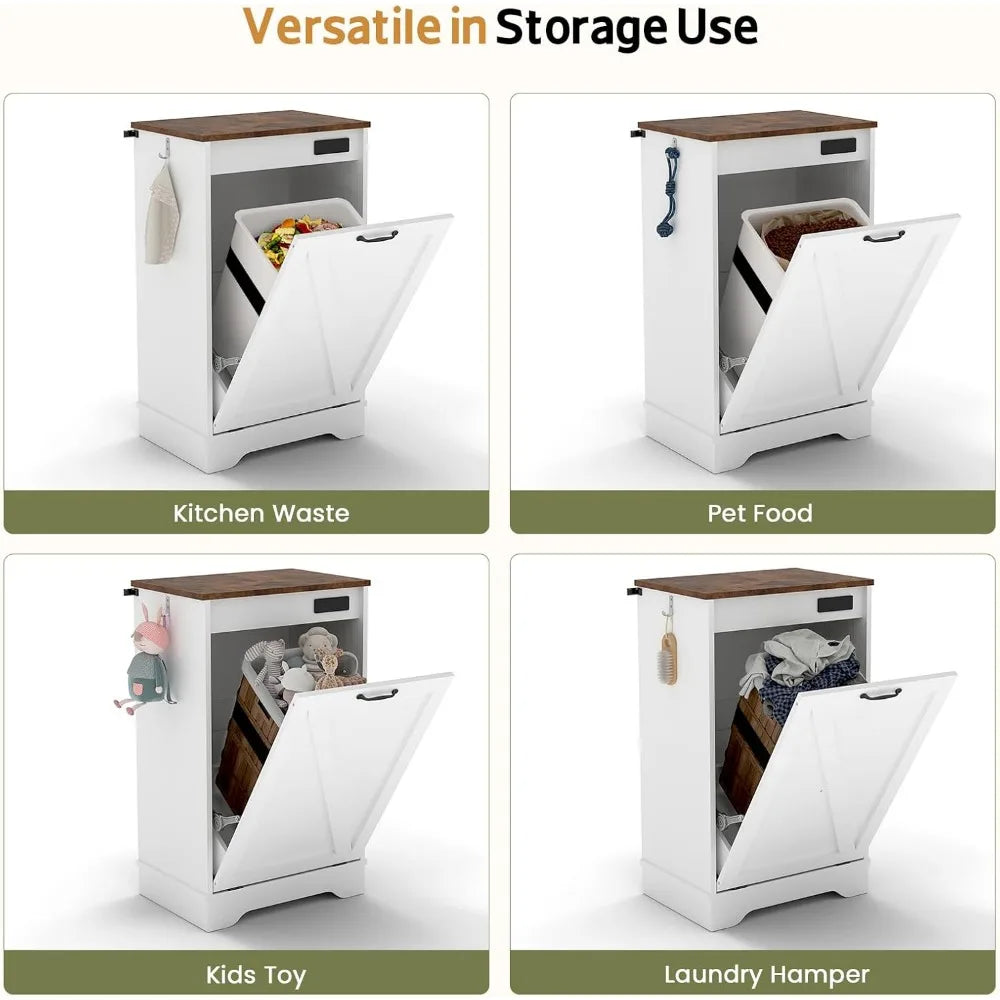 Tilt-Out Trash Can Cabinet - Hidden Garbage Can Cabinet with Ion Deodorizer, Wooden Trash Bin Holder for Kitchen, Living Room,