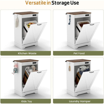 Tilt-Out Trash Can Cabinet - Hidden Garbage Can Cabinet with Ion Deodorizer, Wooden Trash Bin Holder for Kitchen, Living Room,