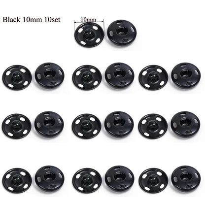10/50Set 10-21mm Metal Sew-on Snap Buttons Black Silver Color DIY Sewing Clothing Snap Fastener Buttons Craft Press Studs Button