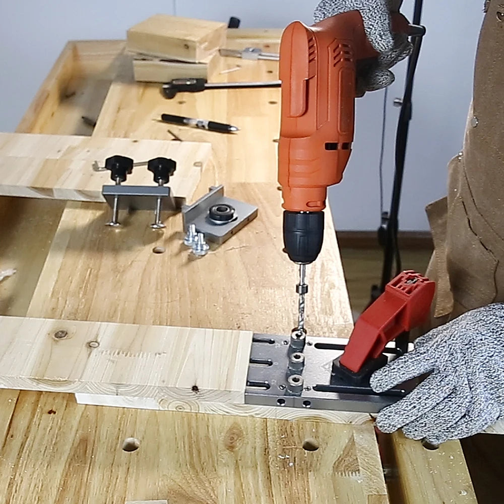 ALLSOME 6/8/10mm Dowelling Jig, 3 In 1 Wood Drilling Guide Locator Adjustable Dowel Jig Kit For DIY Woodworking Tool