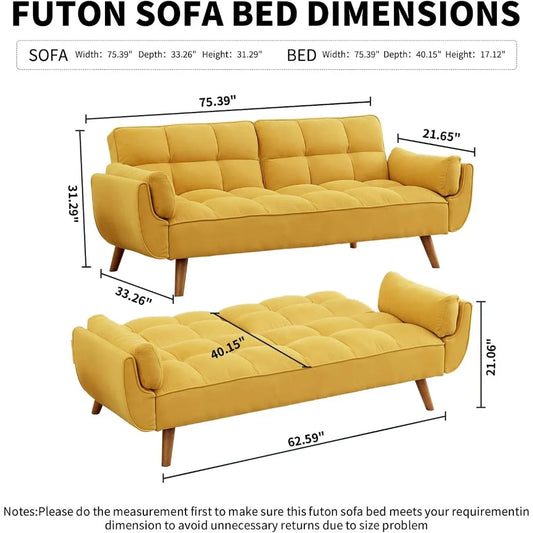 Convertible Futon Sofa Bed,Linen Sleeper Couch, 75" W Modern 3 Seater Tufted Sofa with Adjustable Backrests and Solid,Customized