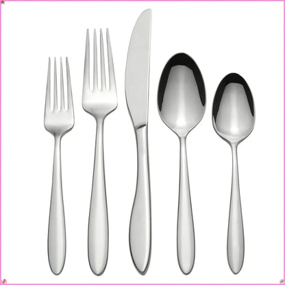 Modern Stainless Steel Silverware Set for 4, 20-Piece Dishwasher Safe Flatware with Wood Tray