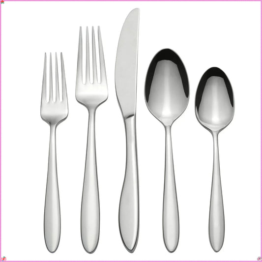 Modern Stainless Steel Silverware Set for 4, 20-Piece Dishwasher Safe Flatware with Wood Tray