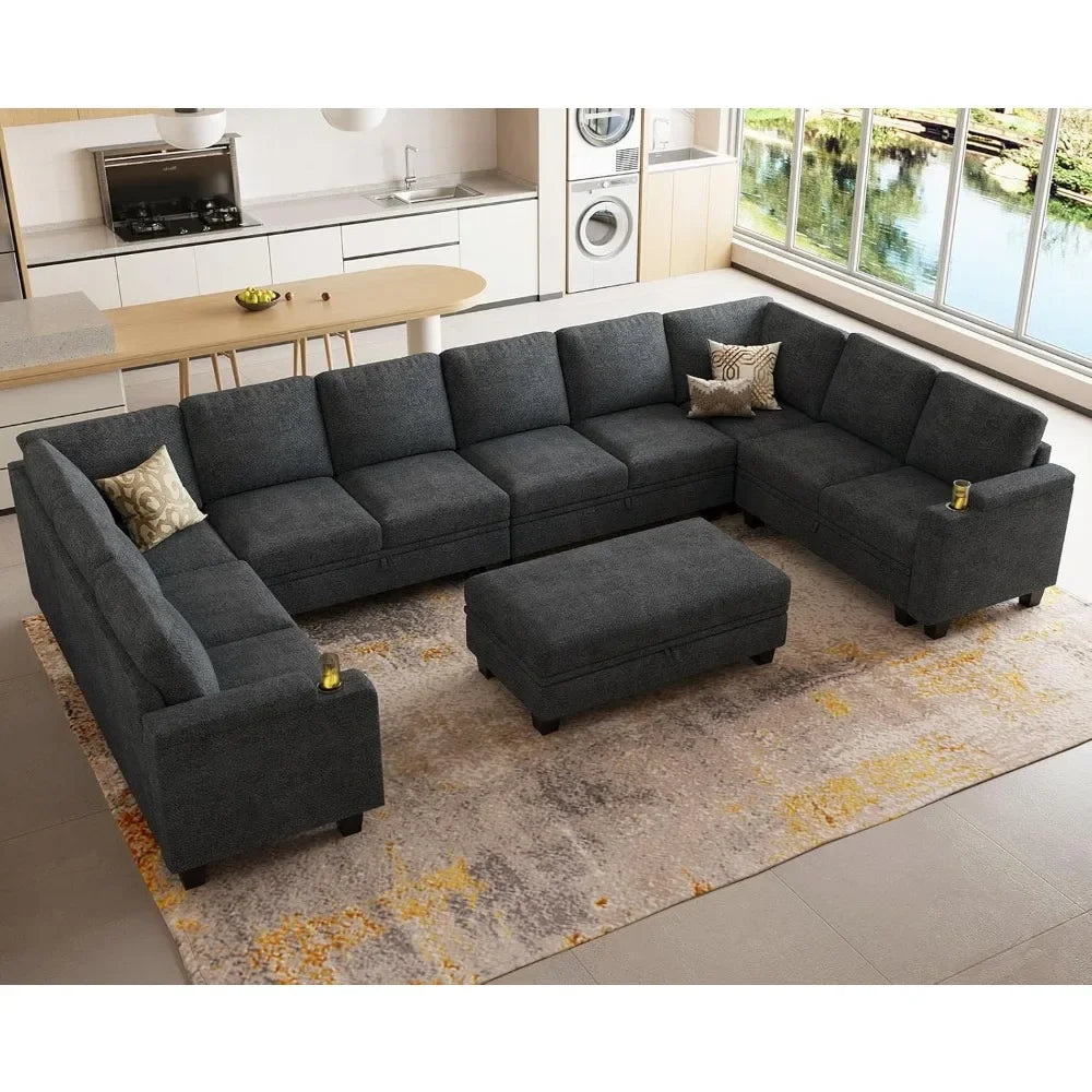 Oversized U Shaped Modular Sectional Couches for Living Room 10 Seater Modular Sofa Set with Storage Ottoman Large Sectional