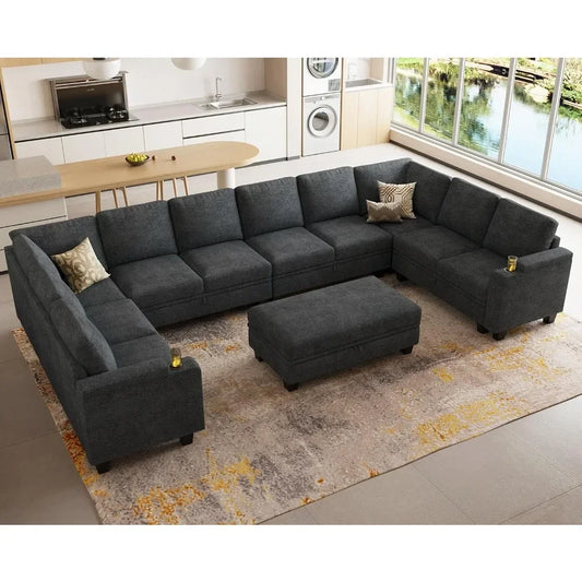 Oversized U Shaped Modular Sectional Couches for Living Room 10 Seater Modular Sofa Set with Storage Ottoman Large Sectional