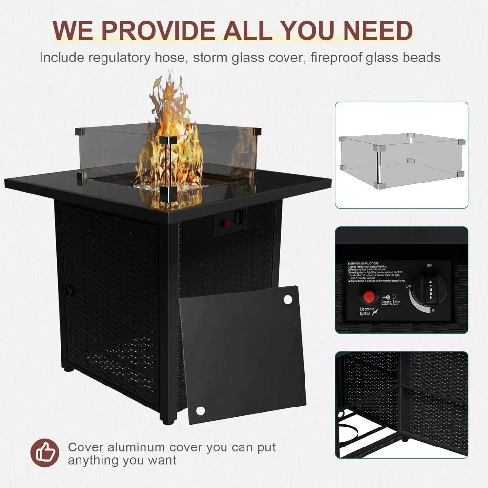 8 Piece Patio Furniture Set with Fire Pit Table, Outdoor Sectional Furniture, Wicker Patio Sofa, Conversation Set Perfect for Ba