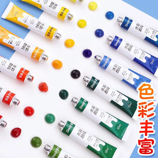 Bview Art Washable Watercolor Paint Set 12 Colors Art Supplies for Kids Students Beginners School Art Class Painting Tools