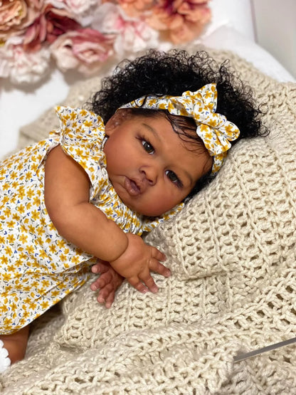 1PC 22 "Reborn doll, hand root curls, anime and fantasy inspiration, black skin, manga theme, yellow costume,