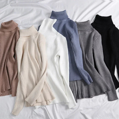Women Solid Color Long Sleeves Turtleneck Knitted  Sweater Basic Soft Pullovers Simple Elegant Fashion New