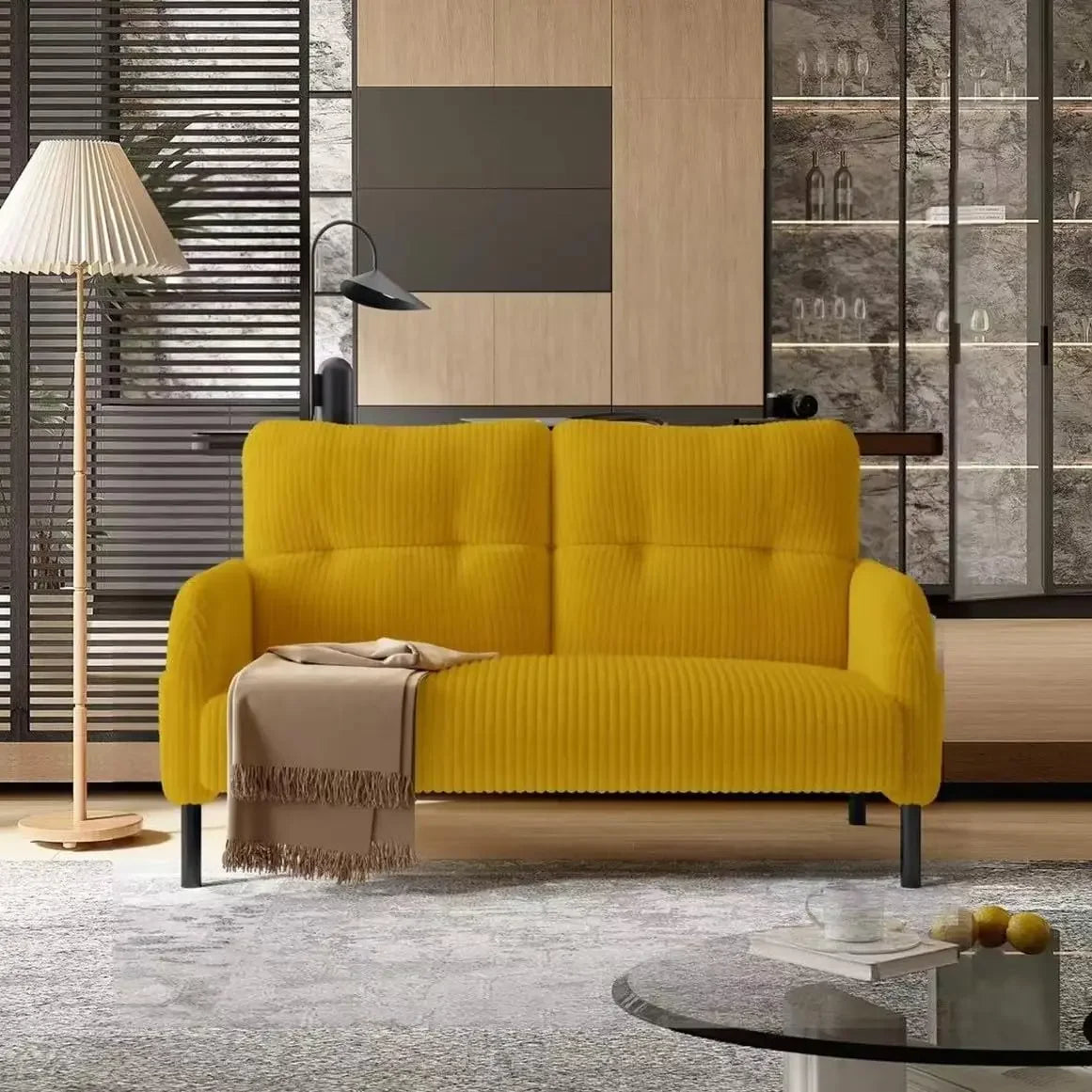 47" Loveseat Couch, Comfy Corduroy with Spring Cushion, Super Deep Seat Sofa Bed, Suitable for Living Rooms and, Customized