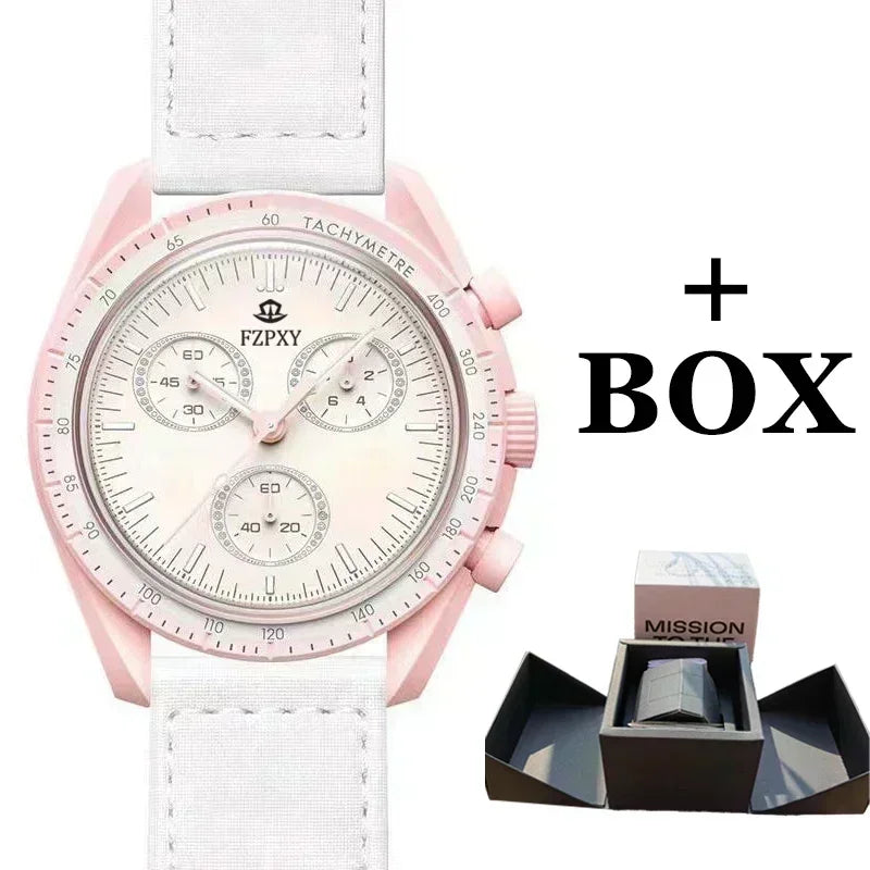 2025 Men's Moon Phase Quartz Chronograph Watch - 6-Hand Celestial Dial, Waterproof Luminous, Gift Box, Hot Sale Free Shipping