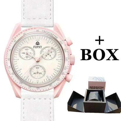 2025 Men's Moon Phase Quartz Chronograph Watch - 6-Hand Celestial Dial, Waterproof Luminous, Gift Box, Hot Sale Free Shipping