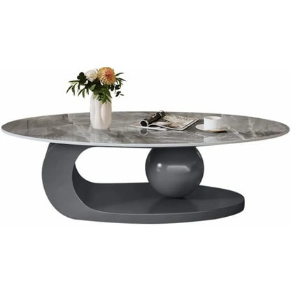 Modern Stone Coffee Table with Abstract Metal Base Living Room Table Center Table for Home Furniture-White 39" Lx 20" W x 17" H