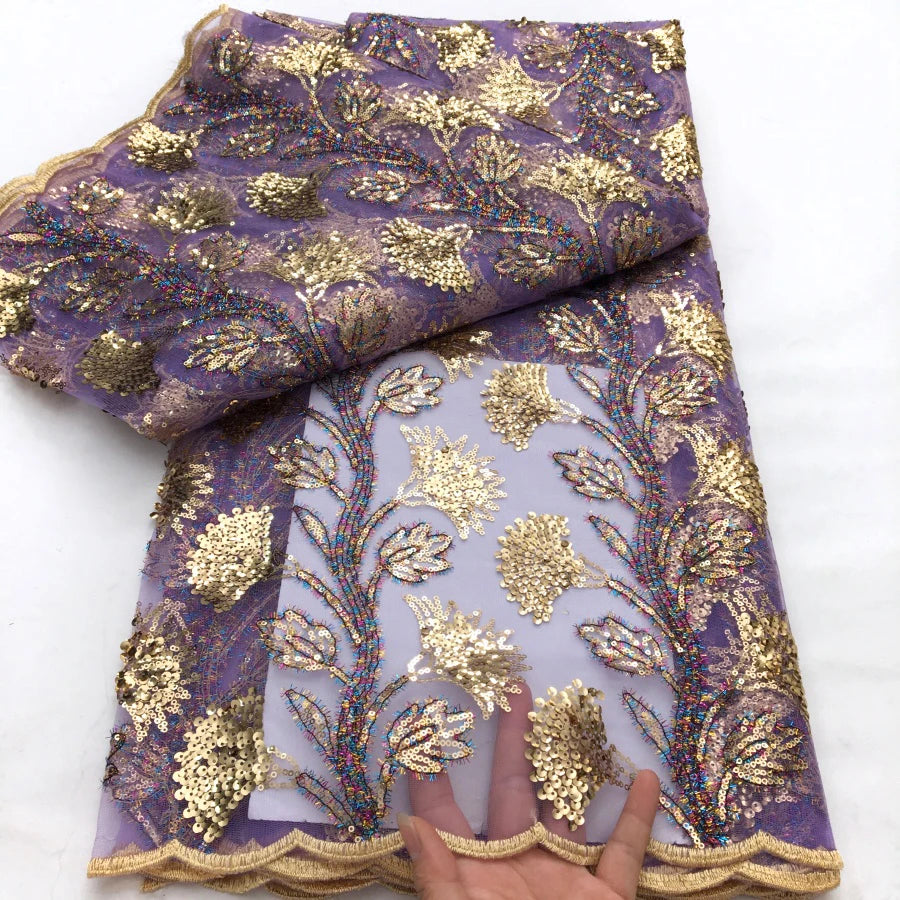 Black French Mesh Lace Fabric Sequins Flocking Bride Dress 2025 High Quality African Lace Fabric 5 Yards Nigerian Tulle Lace Sew