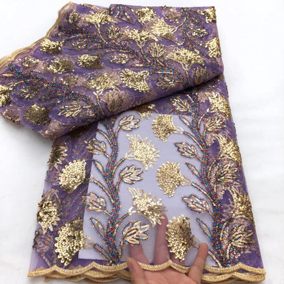 Black French Mesh Lace Fabric Sequins Flocking Bride Dress 2025 High Quality African Lace Fabric 5 Yards Nigerian Tulle Lace Sew