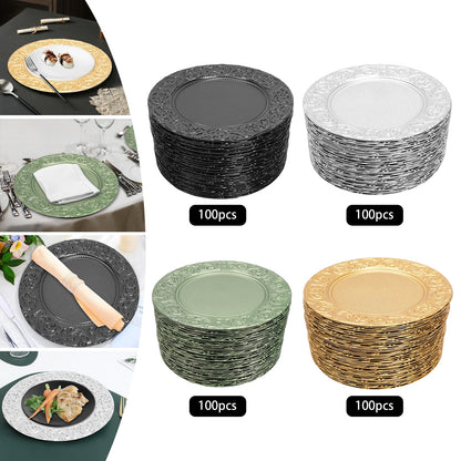 100-Piece Round Charger Plates Set in Black Silver Green Gold with Patterns Reusable Serving Plates for Weddings Banquets