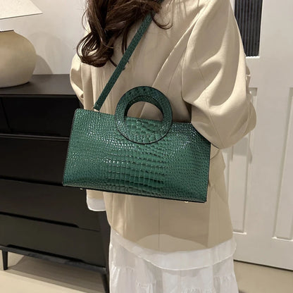 Women's Crocodile Pattern PU Leather Handbags Green Square Bag Fashion Brand Shoulder Messenger Bags Female Clutches